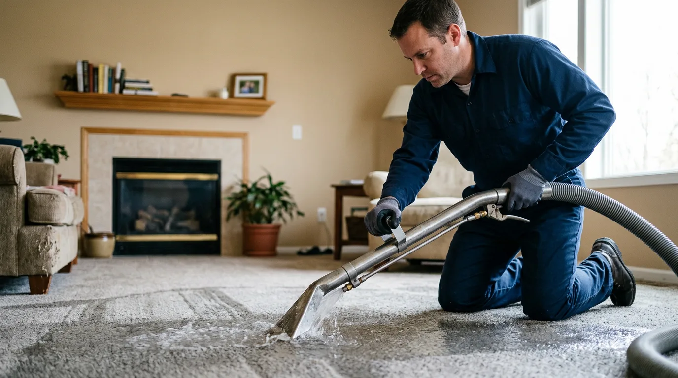 Water damage restoration technician working near Wickett, TX